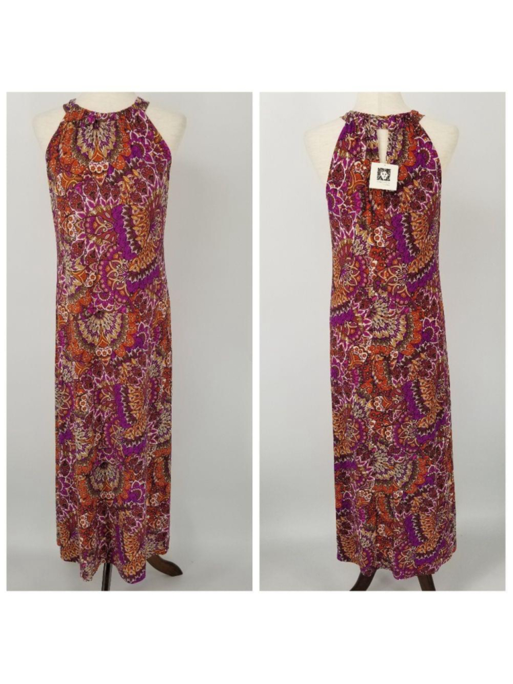 Anne Klein Pink Floral Maxi Dress Size 2 NWT Sleeveless Side Slit